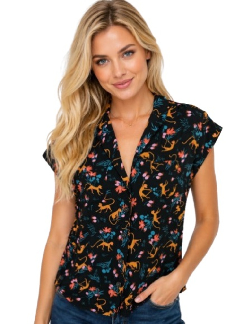 Anthropologie Maeve Monkey Print Blouse Small Jungle Novelty Top